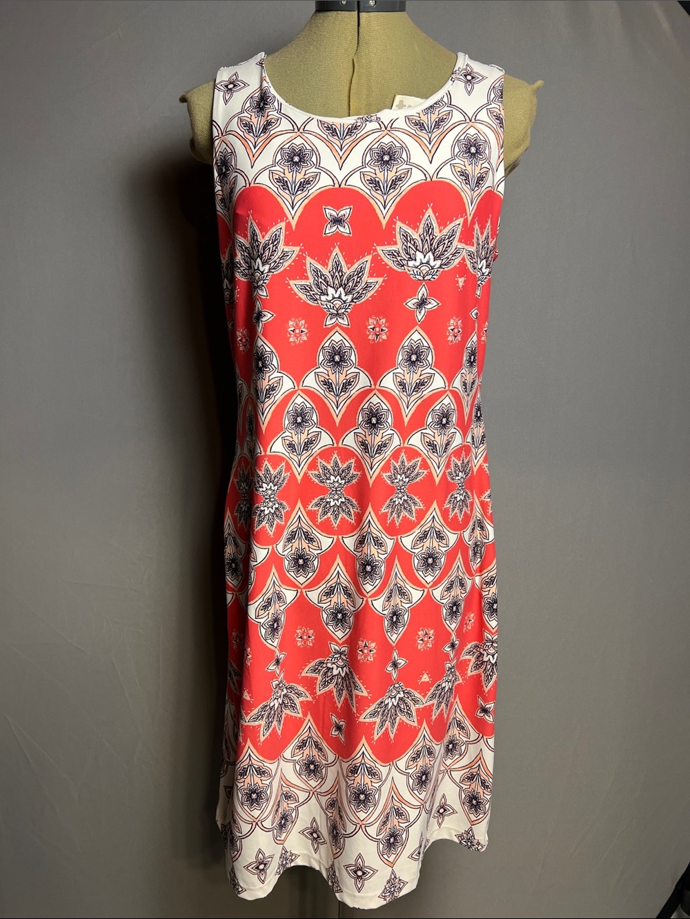 NWT Charter Club Coral and White Sleeveless Printed Shift Dress Petite L